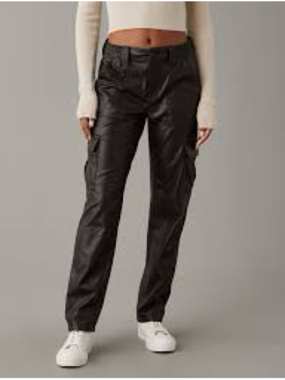 American Eagle Y2K Vegan Leather Straight Cargo Pants Black Women’s 12